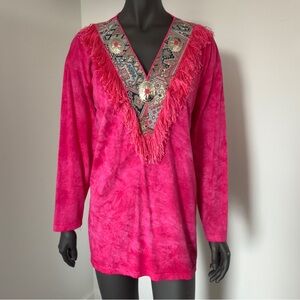 ☁️ Vintage Joanie W. Hot Pink Fringe Western Tunic – One Size